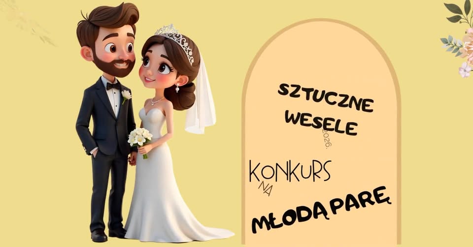 Zgłoszenia do roli pary młodej na Sztuczne Wesele Para młoda na tle dekoracji weselnych