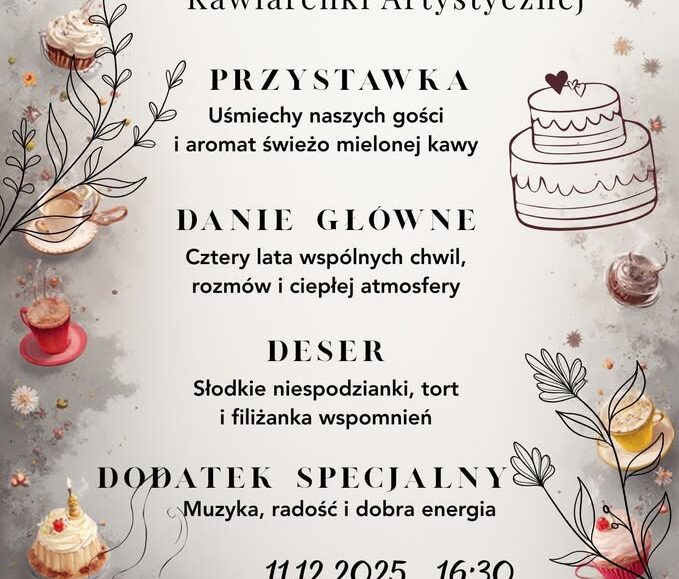 plakat wydarzenia 4. urodziny Kawiarenki Artystycznej