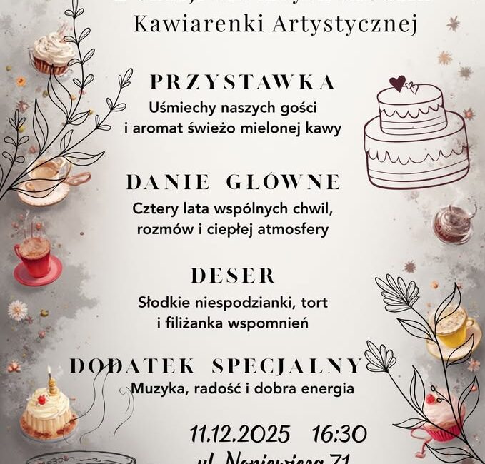 plakat wydarzenia 4. urodziny Kawiarenki Artystycznej
