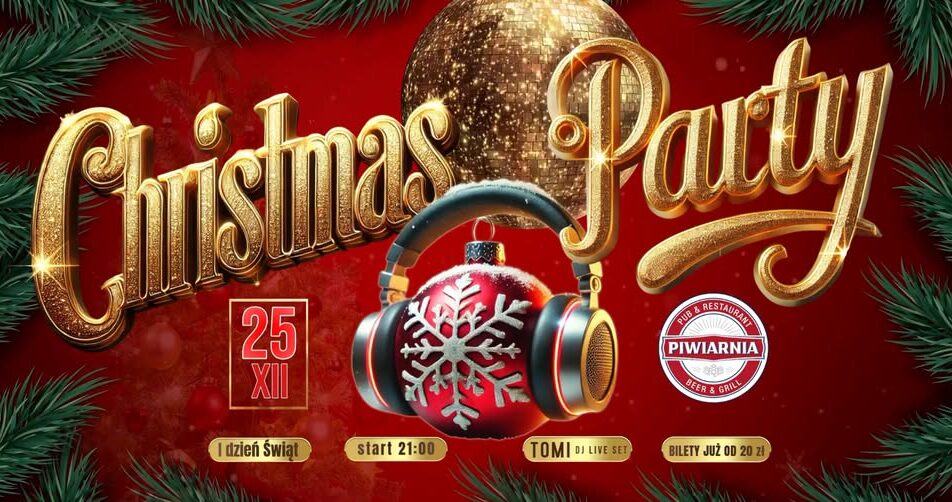 plakat świątecznej imprezy Christmas Party w Piwiarni w Suwałkach