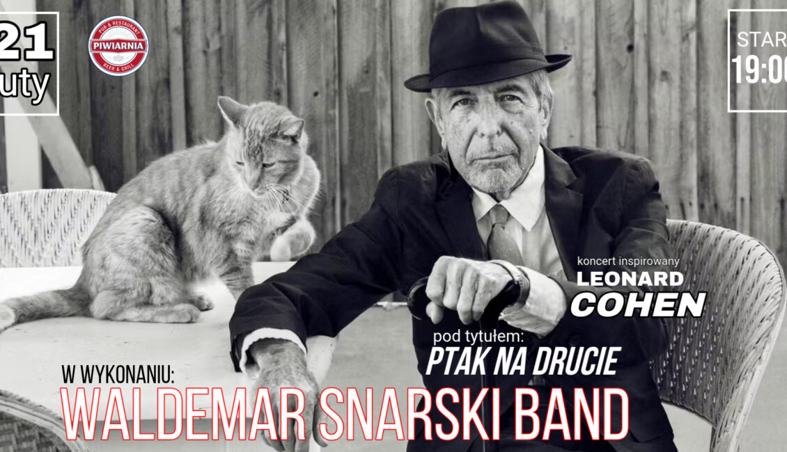 Plakat koncertu inspirowanego twórczością Leonarda Cohena pt. Ptak na drucie