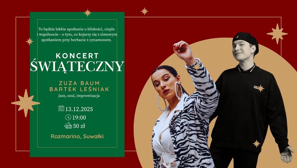 Zuza Baum i Bartek Leśniak na plakacie promującym koncert świąteczny