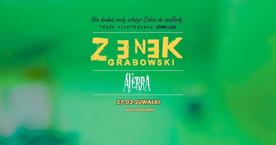 Zenek Grabowski i Aterra na plakacie promującym koncert w Suwałkach