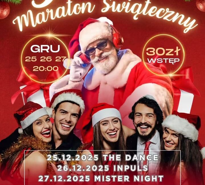plakat Maratonu Świątecznego z datami i nazwami zespołów