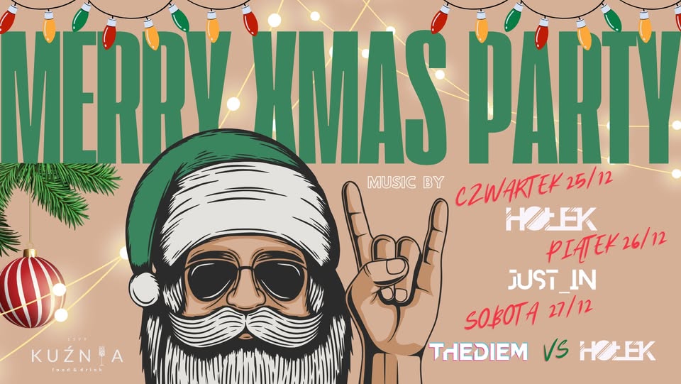 plakat imprezy Merry Xmas Party z DJ Hołek, Just_in i Thediem
