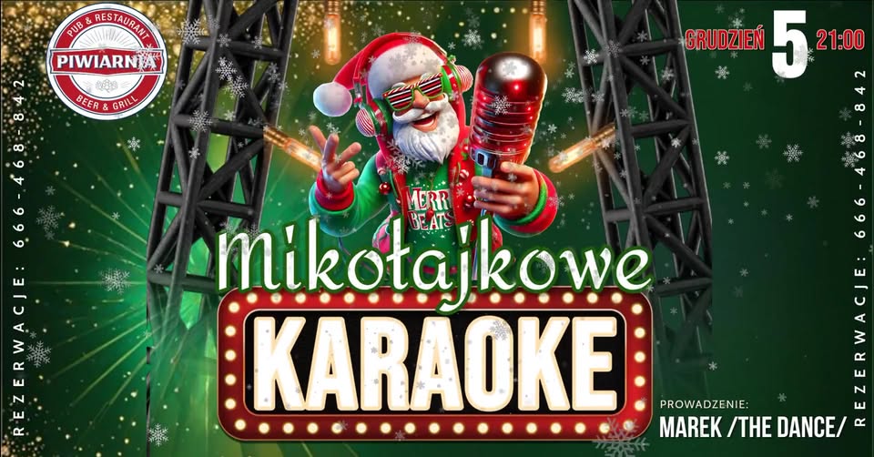 Mikołajkowe karaoke w Piwiarni mikrofon w świątecznej oprawie podczas karaoke