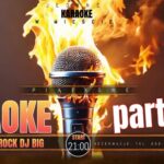 mikrofon i ognista oprawa graficzna zapowiadająca karaoke