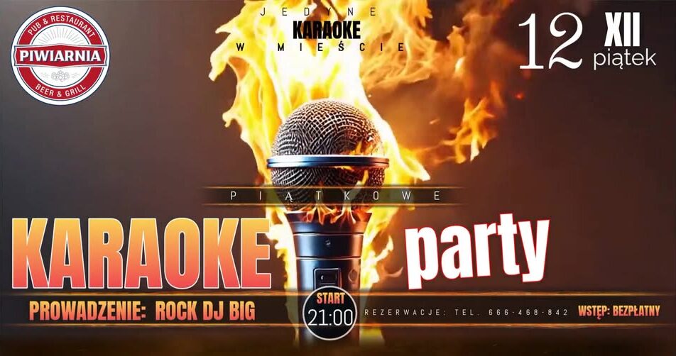 mikrofon i ognista oprawa graficzna zapowiadająca karaoke