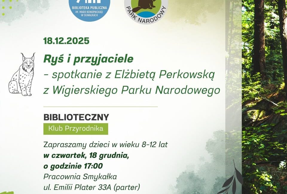 ilustracja rysia prezentowana podczas spotkania edukacyjnego dla dzieci