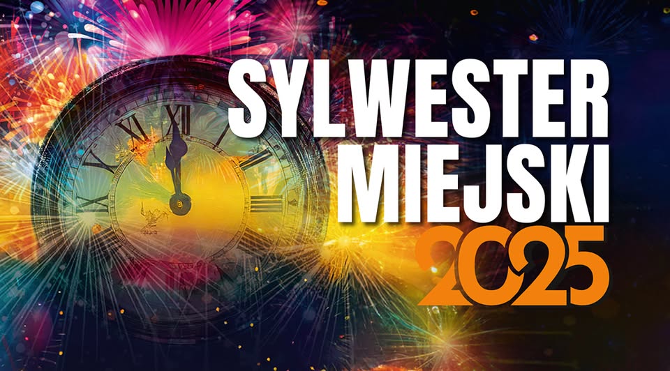 Sylwestrowa scena miejska z tłumem ludzi i oprawą świetlną