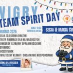 Wigry Team Spirit Day plakat promujący wydarzenie Wigry Team Spirit Day z elementami świątecznymi i sportowymi