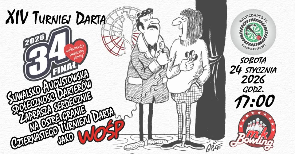 Plakat 14. Turnieju Darta WOŚP w Suwałkach