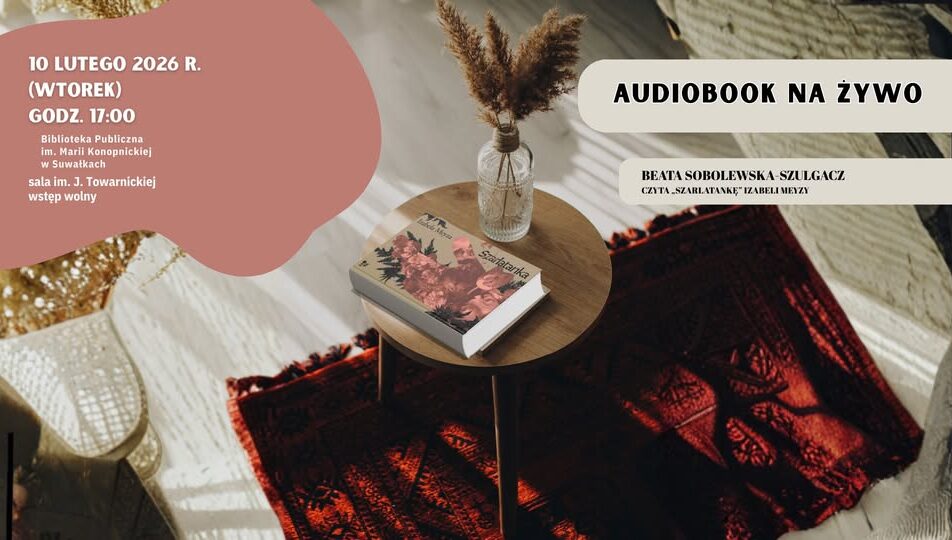 Plakat wydarzenia Audiobook na żywo z tytułem książki Szarlatanka