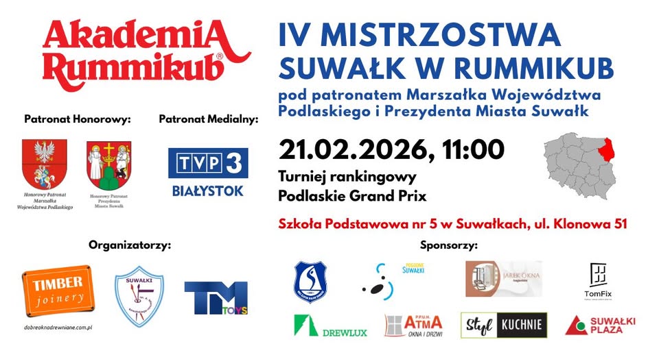IV Mistrzostwa Suwałk w Rummikub - Podlaskie Grand Prix Planszowy turniej Rummikub w Szkole Podstawowej nr 5 w Suwałkach