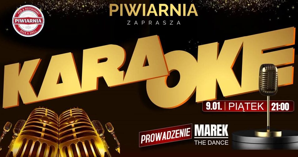 plakat wydarzenia Karaoke Night w Piwiarni z datą 9 stycznia