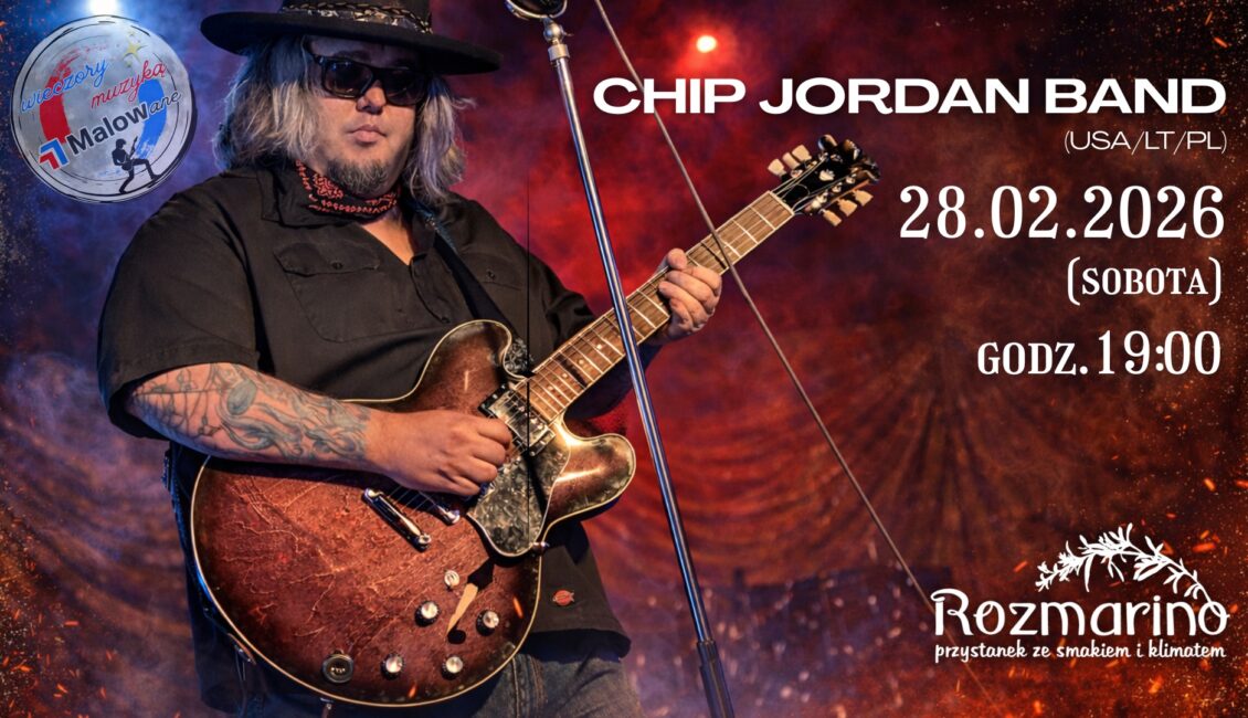 Koncert Chip Jordan Band Chip Jordan na scenie z gitarą podczas koncertu