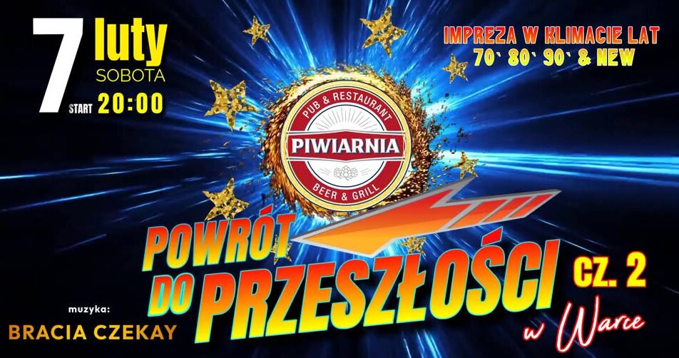 plakat imprezy Powrót do przeszłości cz. 2 z datą i grafiką taneczną