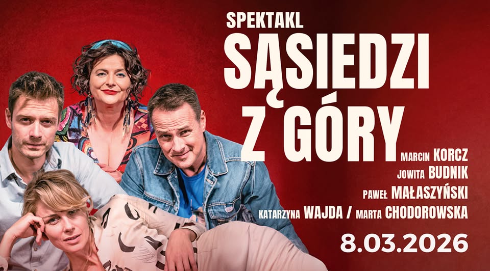 aktorzy spektaklu Sąsiedzi z góry występujący na scenie