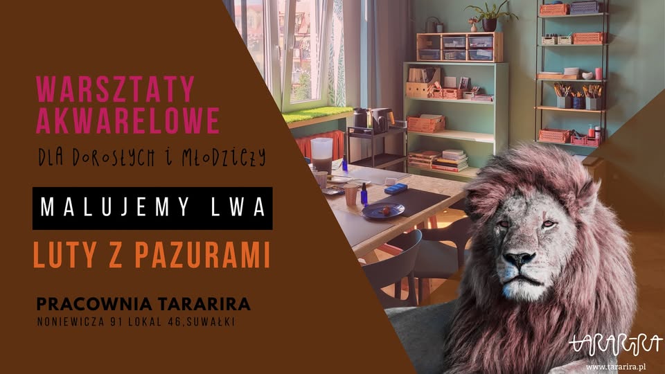 ilustracja lwa namalowanego akwarelą w stylu ekspresyjnym