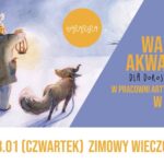 Akwarelowy zimowy pejzaż z ciepłym światłem w oknach