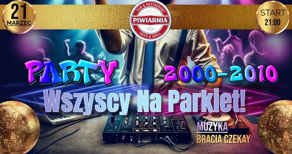 plakat imprezy z motywami lat 2000–2010