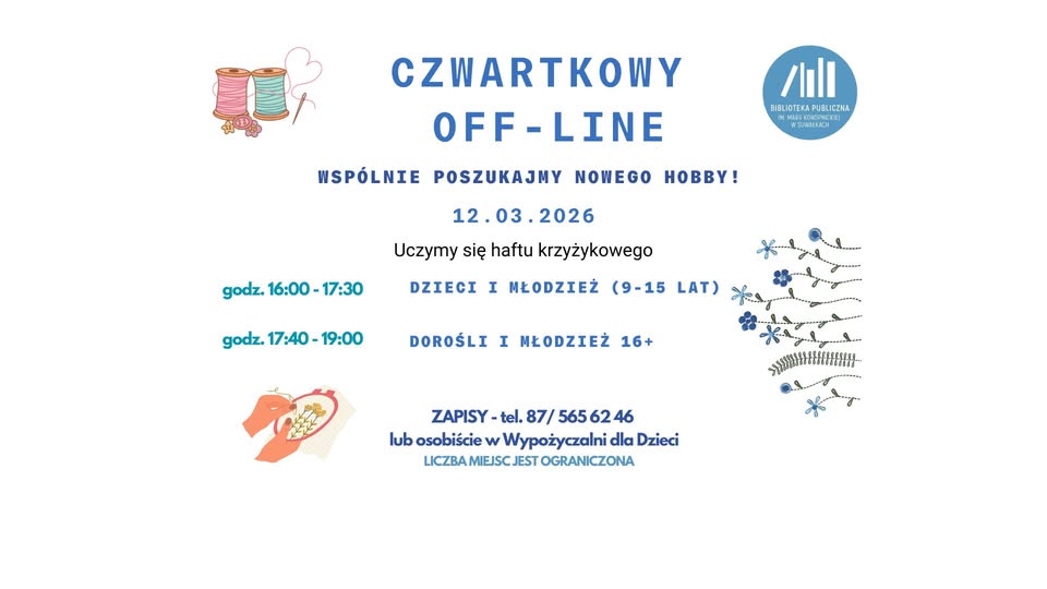 Zajęcia z haftu krzyżykowego w bibliotece