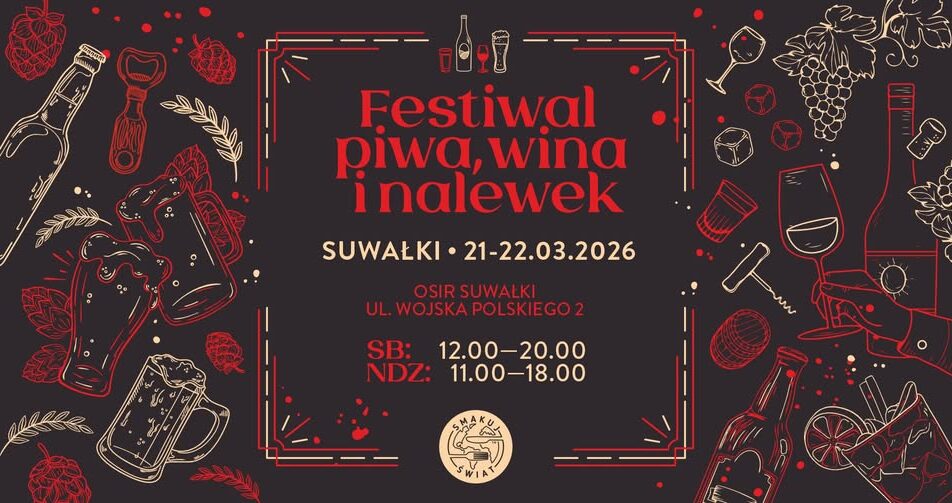 Festiwal Piwa Wina i Nalewek w Suwałkach Uczestnicy degustujący alkohole podczas festiwalu trunków rzemieślniczych.