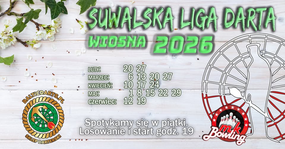 Plakat Suwalskiej Ligi Darta na wiosnę 2026