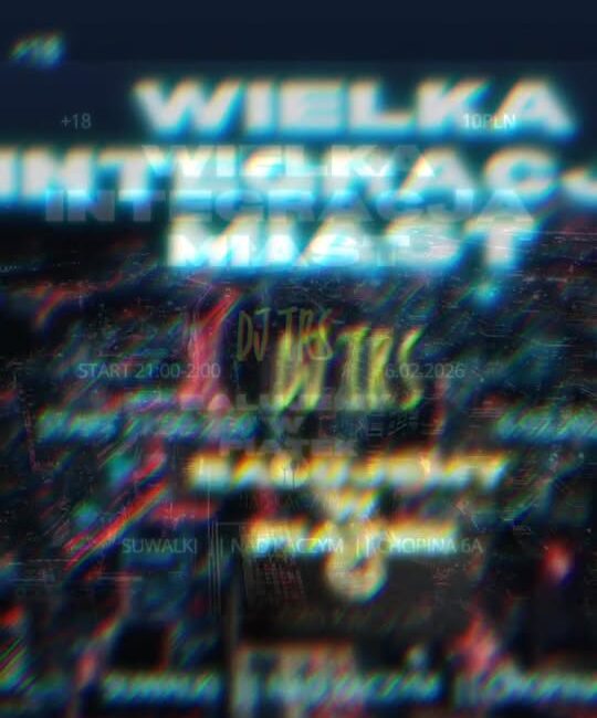 Plakat promujący imprezę integracyjną z DJ-em TRS w Suwałkach