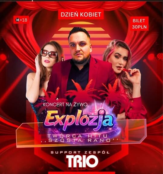 Scena koncertowa z zespołem Explozja podczas wydarzenia Dnia Kobiet.