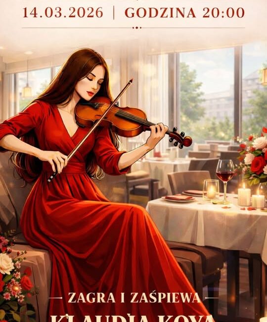 Muzyka na żywo w Boto Pizza Klaudia Koya gra na skrzypcach podczas koncertu.