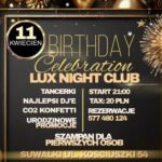 Logo LUX NIGHT CLUB z napisem '1. urodziny'.
