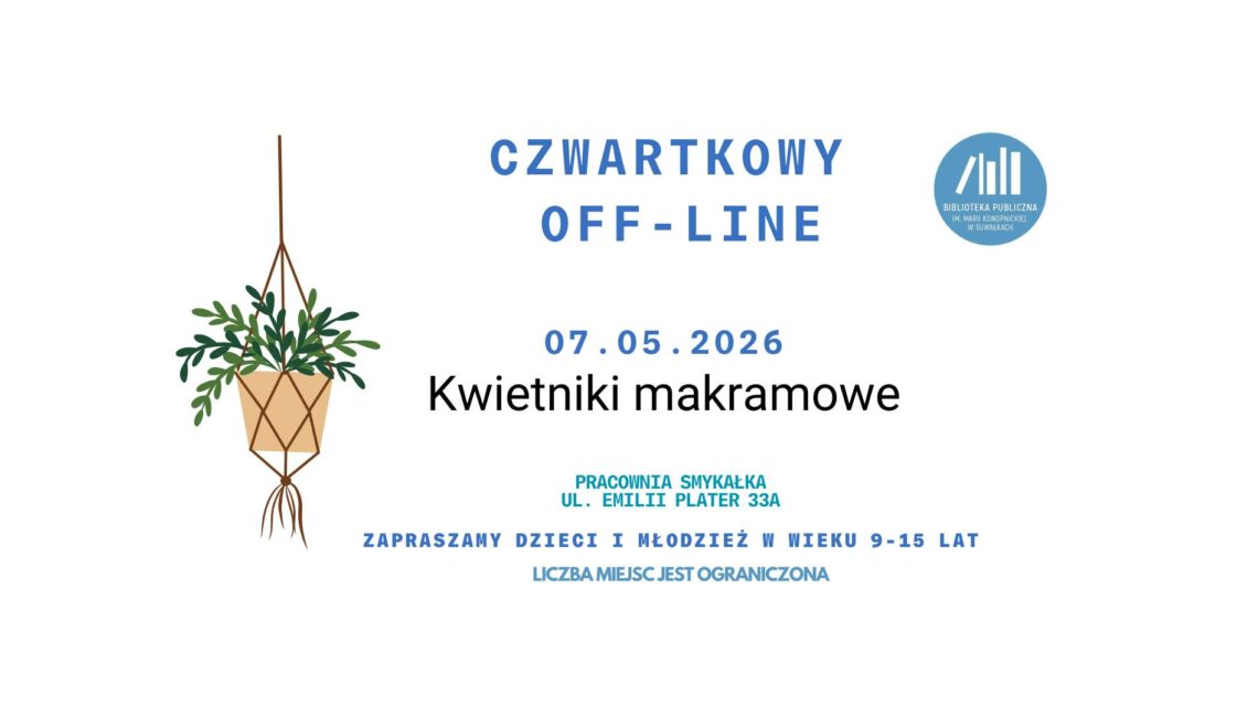 Dzieci tworzące kwietniki makramowe na zajęciach w bibliotece.