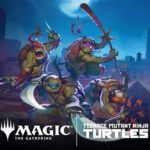 Friday Night Magic - Booster Draft w Kartonadze Karty Magic: The Gathering z dodatku Teenage Mutant Ninja Turtles na stole.