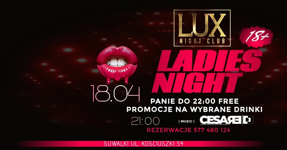 Plakat promujący Ladies Night w Lux Night Club z Cesare DJ.