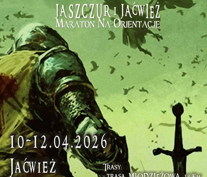 Grupa ludzi uczestnicząca w maratonie na orientację na tle pięknych krajobrazów.