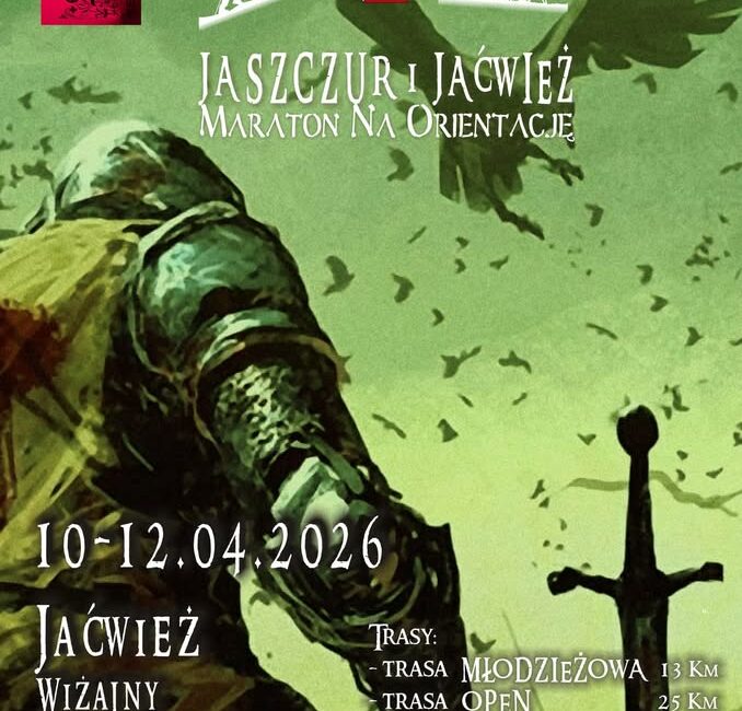 Grupa ludzi uczestnicząca w maratonie na orientację na tle pięknych krajobrazów.