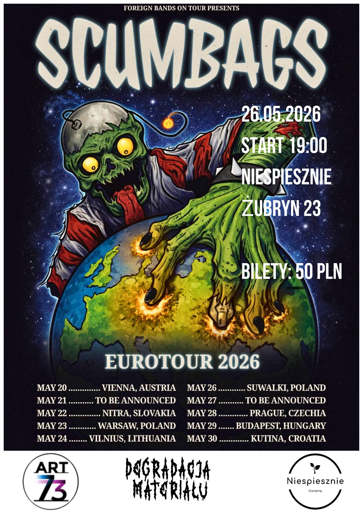 Koncert Scumbags (Brazylia) + Degradacja Materiału w Niespiesznie Plakat koncertowy SCUMBAGS (Brazylia) + DEGRADACJA MATERIAŁU