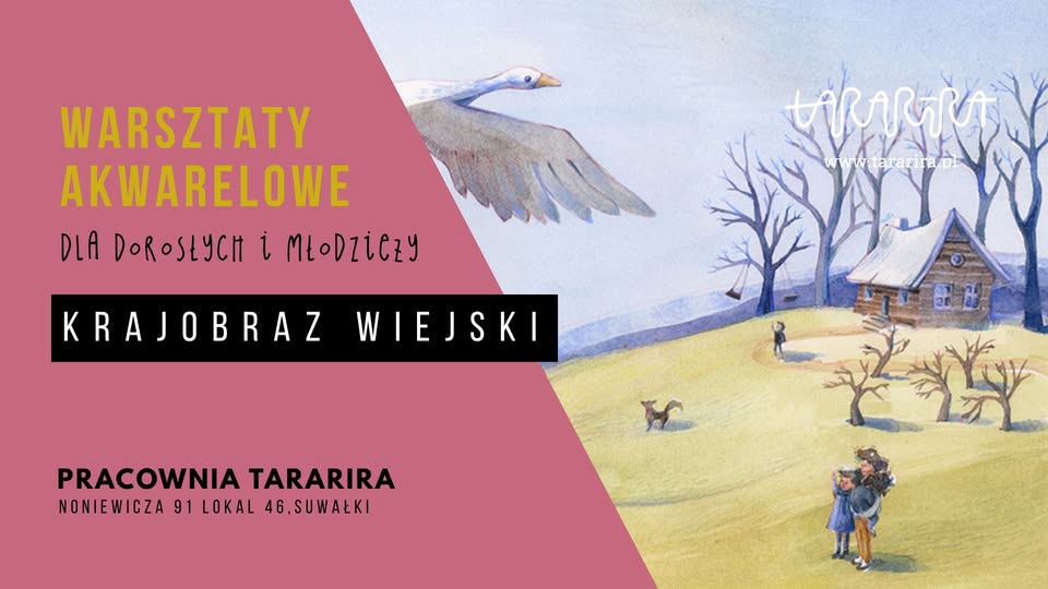 Warsztaty akwarelowe: krajobraz wiejski Uczestnicy warsztatów malują wiejski krajobraz akwarelami.