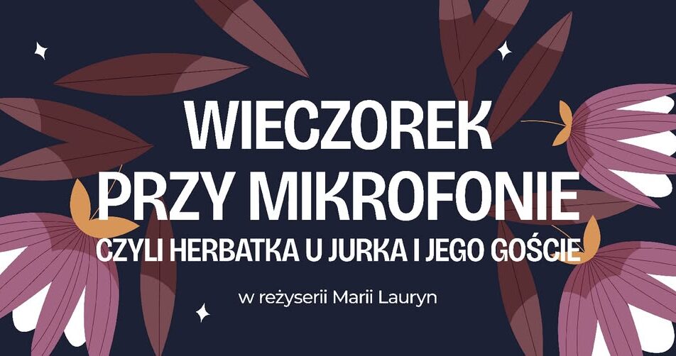 Jerzy Sokół przy mikrofonie, zapraszający na wieczorek muzyczno-poetycki