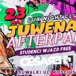 Plakat wydarzenia After po Juwenaliach PUZ z datą 23 maja i informacją o występie Cesare DJ