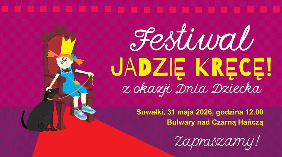 Ilustracja z książki o Cioci Jadzi w tle bulwarów nad Czarną Hańczą.