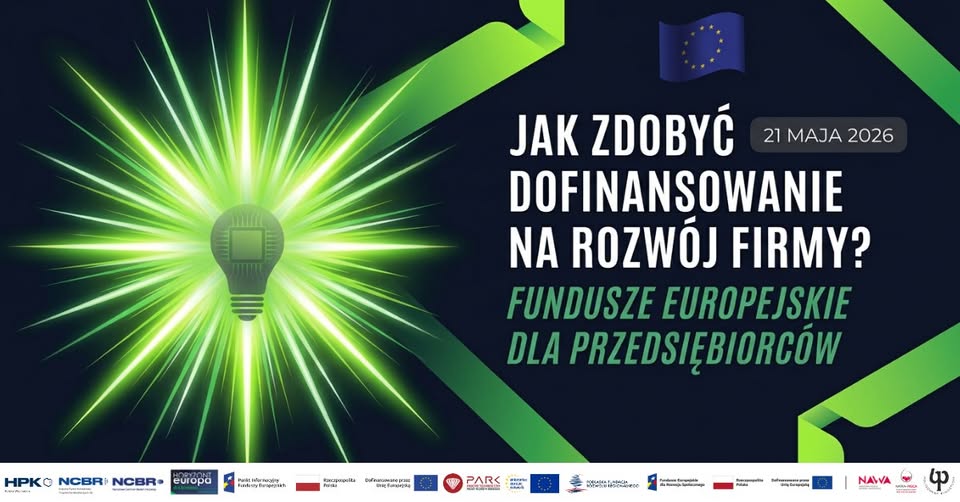 Plakat wydarzenia o Funduszach Europejskich dla przedsiębiorców w Suwałkach