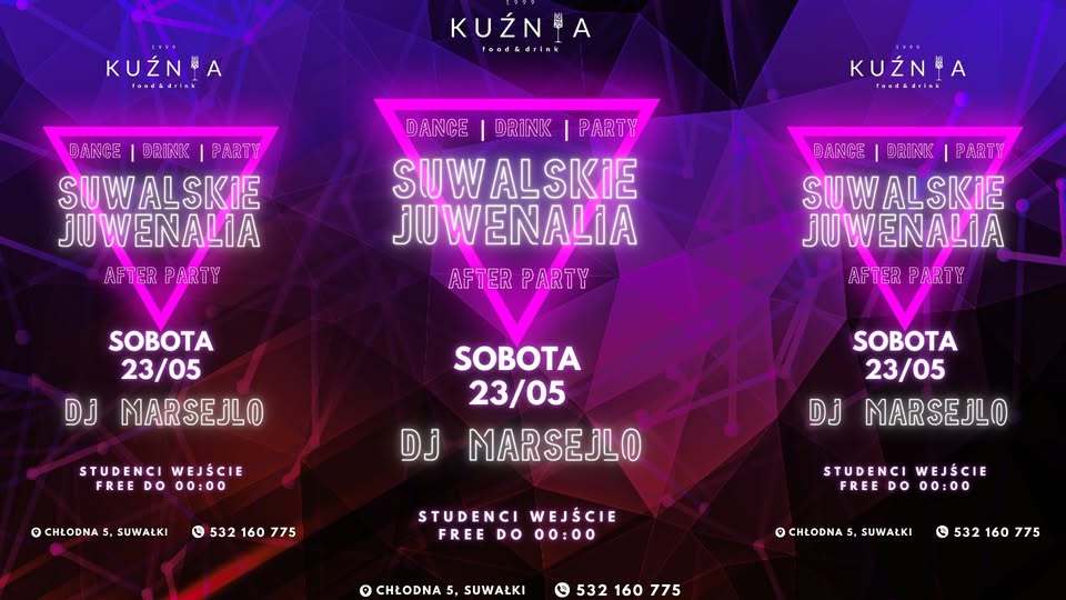 Suwalskie Juwenalia: after party w Kuźnia Food&Drink Plakat wydarzenia Suwalskie Juwenalia w Kuźnia Food&Drink