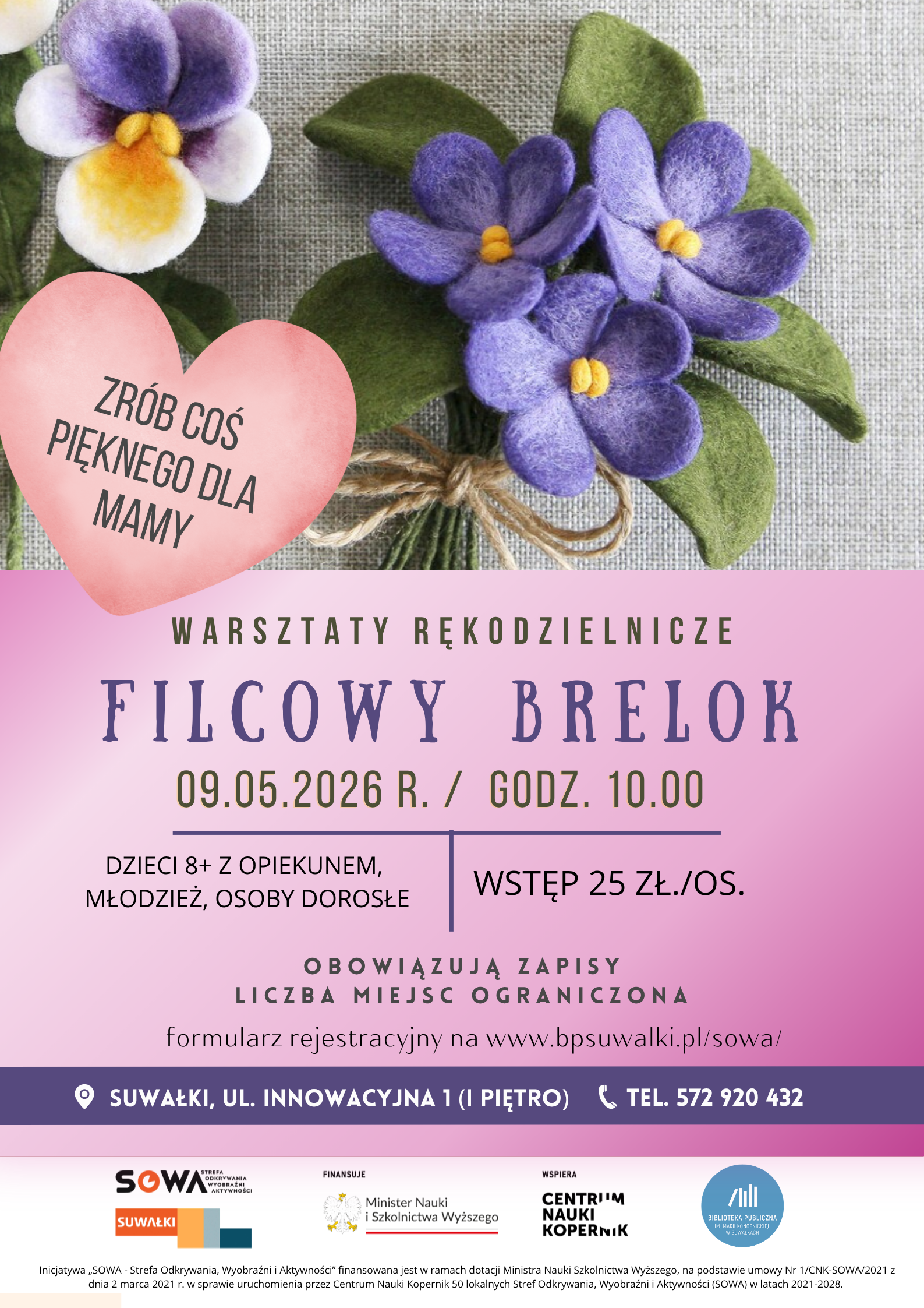 Warsztaty filcowania na sucho w SOWA Suwałki przed Dniem Matki