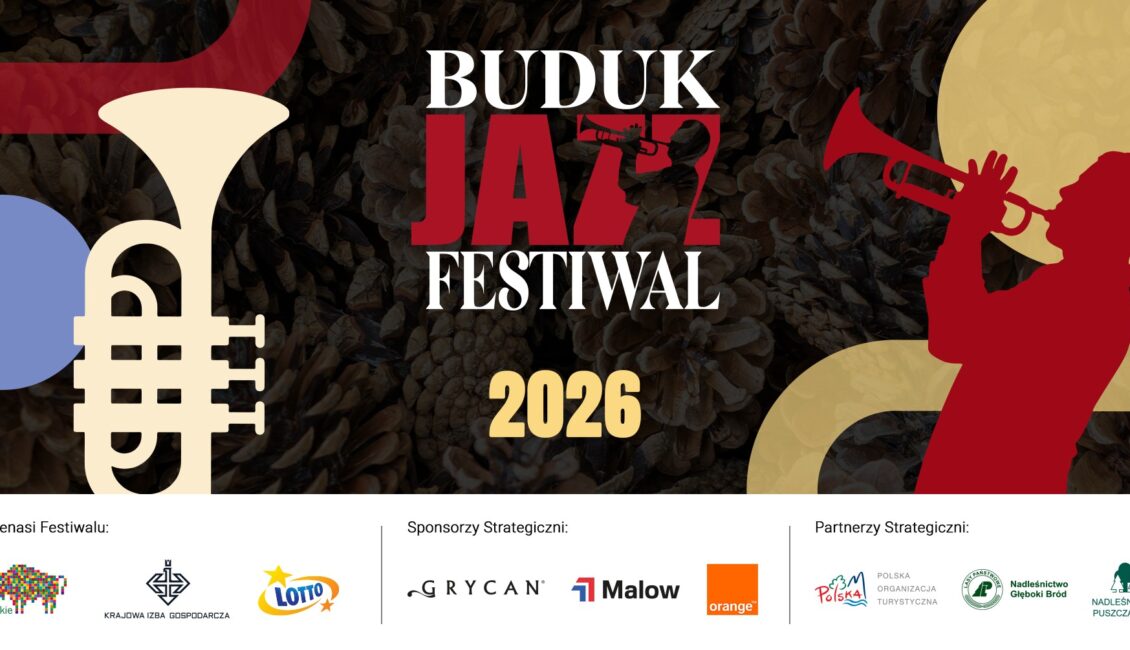 Plakat Buduk Jazz Festiwal 2026 z informacjami o terminie, miejscu i wykonawcach