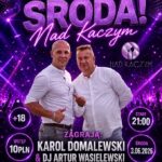 Plakat wydarzenia Dyskotekowa środa nad Kaczym z informacjami o terminie, miejscu i wykonawcach