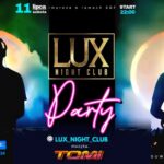 LUX Night Club Party z DJ-em Tomi Plakat wydarzenia LUX Night Club Party z informacją o imprezie klubowej w Suwałkach