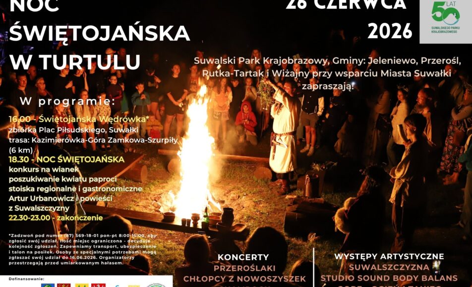 Plakat Nocy Świętojańskiej w Turtulu z okazji 50-lecia Suwalskiego Parku Krajobrazowego