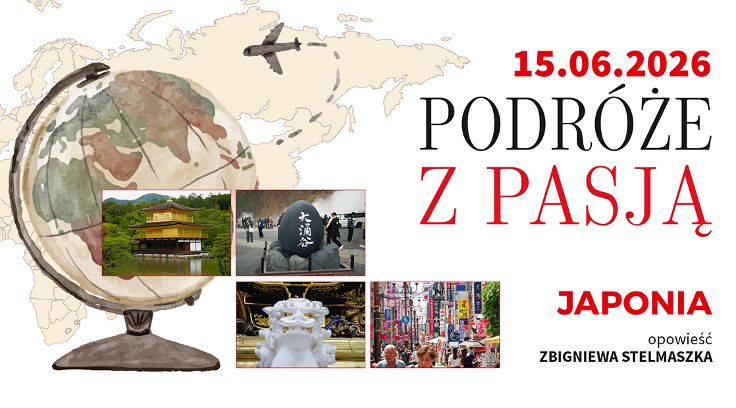 Plakat spotkania Podróże z pasją poświęconego podróży do Japonii